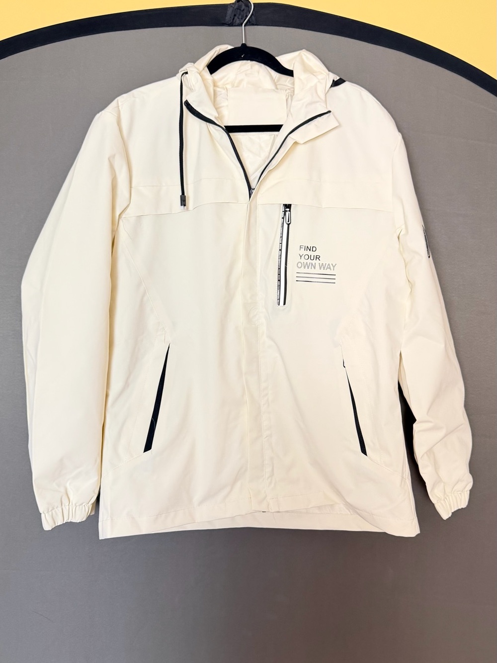 Men's Cream Hooded Windbreaker Jacket by